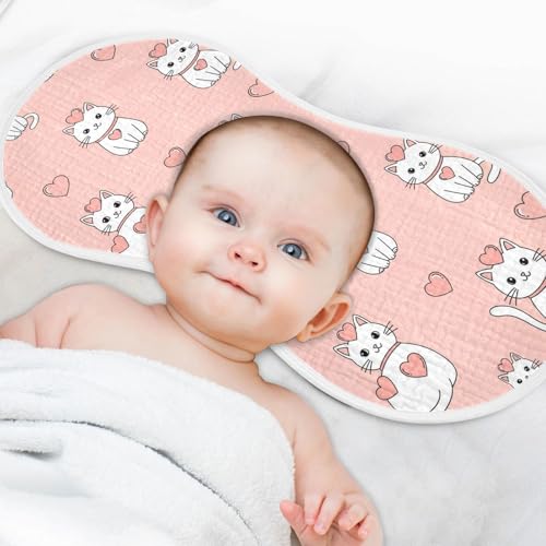 J JOYSAY Cute Cats Hearts Pink Baby Burp Cloths for Boys Girls Large 22''x11'' Cotton 4 Layer Burp Cloths for Unisex one sizex44