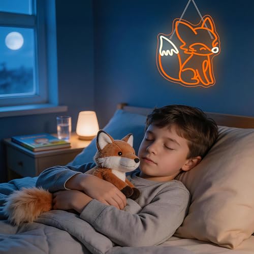 Image of Fox Neon Sign Animal Neon Light for Classroom Bedroom Living Room Fox Wall Decor Anime LED Sign Orange Light Up Library Nursery Book Store Birthday Gifts for Teens Animal Lovers