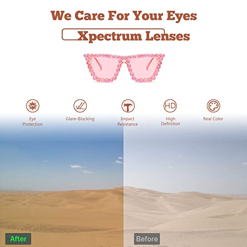 Image of Xpectrum Sparkly Diamond Sunglasses Bling Square Frame Festival Disco Rhinestone Accessories
