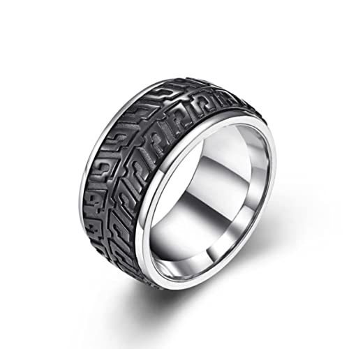 YAHOYA Anillo Homme Titanio Acero Rotar Ansiedad giratoria Anillos inquietos para Hombres Neumático de automóvil Stripe Rock Hiphop Joyería de Moda