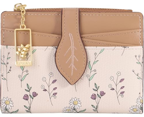 Cute Brown Minimalist Flower Wallet for Women and Ladies Small Kawaii Coin Purse with ID Window Lightweight and Stylish Design Compact Cash Wallet for Ladies