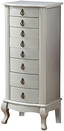 Solid Wood Jewelry Armoire Necklace Jewelry Storage Cabinet Armoire with Mirror, Gray