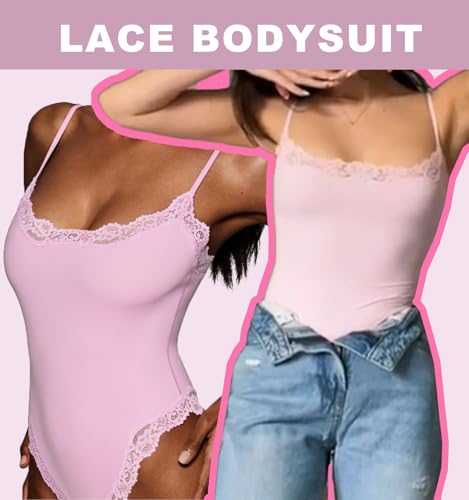 Image of Women's Lace Bodysuit Square Neck Body Suits Sexy Backless Thong Cami Shaperwear Spaghetti Strap Sleeveless Top