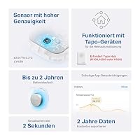 TP-Link Tapo T310 Smart Temperatur & Luftfeuchtigkeitsmonitor, kostenlose Datenspeicherung,visuelle Grafiken,Flexible Installation,App-Benachrichtigungen, Hub H100 erforderlich – Ansicht 2