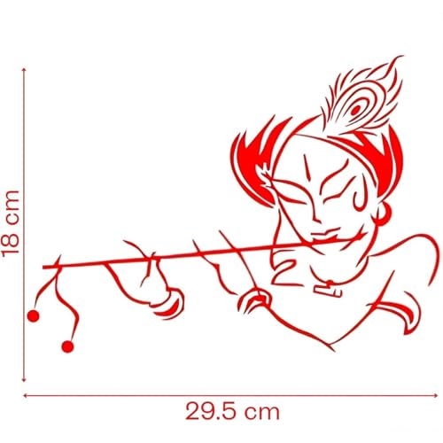 Image of KREEPO Pack of 2 Lord Krishna Religious Self-Adhesive Vinyl Car Decal Sticker for Exterior Use| Dashboard| Windshield (Red)