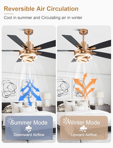 Image of 52 inch Black and Gold Modern Chandelier Fandelier Ceiling Fan with Light