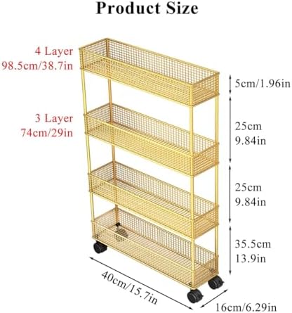 Slim Rolling Mesh Storage Cart - 3-Tier Mobile Shelving Unit with Drainage Design for Kitchen, Bathroom & Laundry - Narrow White Cart on Wheels for Easy Organization
