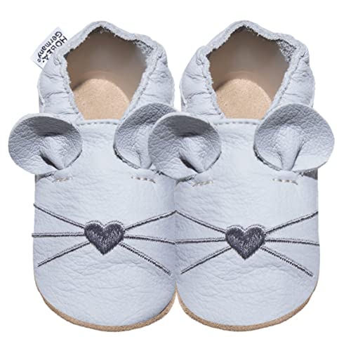 HOBEA-Germany Krabbelschuhe für Jungs und Mädchen in verschiedenen Designs, Schuhgröße:20/21 (12-18 Monate), Modell Schuhe:Maus hellgrau Cover