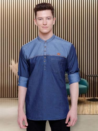 Image of Kuons Avenue Men's Short Denim Kurta | Kurta Shirt for Men