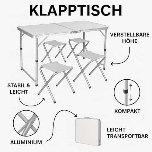 Ensemble de camping complet avec table pliante réglable et 4 tabourets compacts intégrés - 5