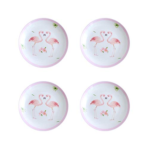 Colias Wing 8" Pink Flamingos Pattern Stylish Design Ceramic Salad/Pasta/Fruit/Appetizer/Dessert Dishes Holiday Plates Christmas Dinner Plates-Set Of 4-Round #TOP25
