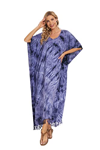 Image of Beautybatik Women Hippie Tie Dye Caftan Kaftan Loungewear Maxi Plus Size Long Dress XL to 4X