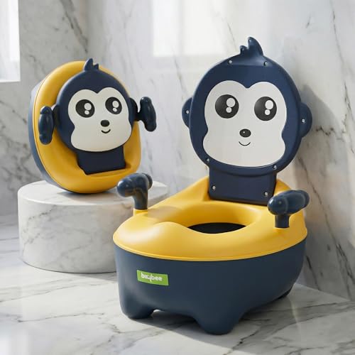 Image of Baybee Monkey Baby Potty Seat for Kids 2 to 5 Years with Back Support | Foldable Toilet Seat with Removable Drawer & Cleaning Brush | Premium Potty Training seat | Kids Toilet Chair Boys Girls (Blue)