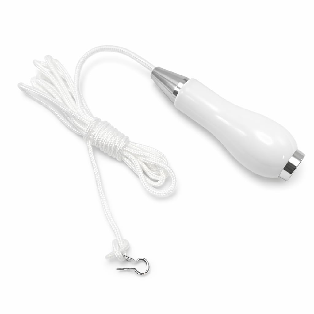 Ceramic Bathroom Light Pull Cord – Traditional Pull Cord Light Switch Handle with 150cm Extension String – Decorative Bathroom Pull Cord for Ceiling Light or Fan Switch, White Porcelain Finish