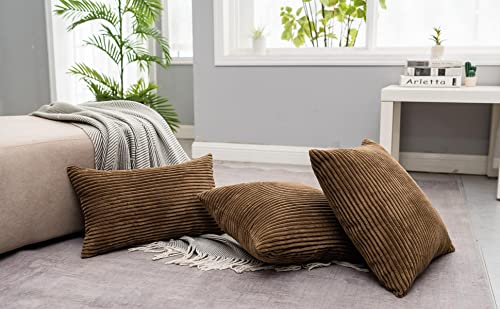 Juspurbet Decorative Lumbar Throw Pillow Covers 12X20,Pack Of 2 Corduroy Coffee Pillow Covers For Sofa Couch Bed,Super Soft Solid Striped Cushion Case #TOP3