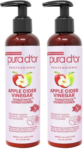 PURA D'OR Apple Cider Vinegar Thin2Thick Conditioner (8oz) Biotin, Keratin, Caffeine, Castor Oil & Key Active Ingredients for All Hair Types, Men & Women (Pack of 2) image 3