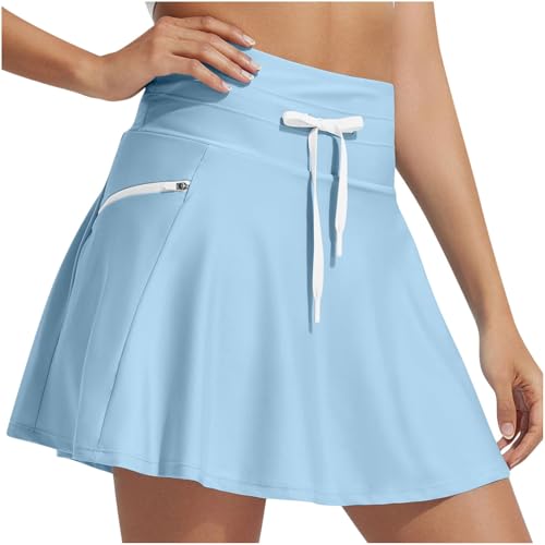 Women's High Waisted 15'' Swim Skirt Boxer Liner Quick Dry Bathing Suit Tankini Swimsuit Bottoms with Zipper Pocket A01 Blue X-Large