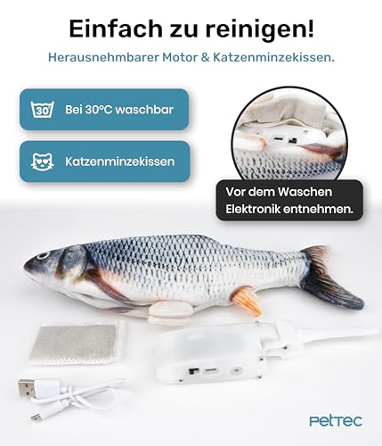 PetTec® Fisch-Katzenspielzeug, interaktiv, elektrisch, für Autonomie, beweglicher Fisch für Katzen mit Katzenminze