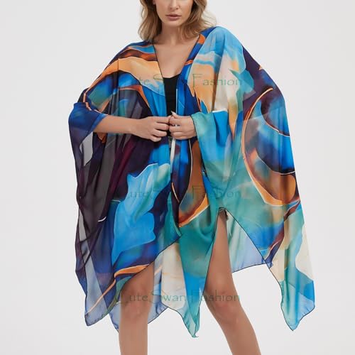 Kimono de lunares suizos largo para mujer con caída fluida de playa 2