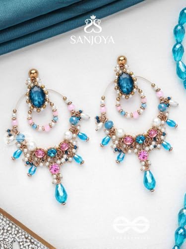 Image of SANJOYA by EVERSTYLISH Embroidered Earrings for Women | Hoop Earrings with Stones, Beads, Pearls & Glass Drops | Lightweight Ethnic & Festive Jewelry for Weddings & Parties
