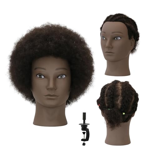 WDQXCQA Afro Male Mannequin Head 8-inch mannequin head with 100% human hair that can be bleached or dyed to suit hair styling practice cutting practice styling practice and braiding practice