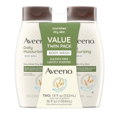 Aveeno Daily Moisturizing Body Wash Cleanser & Shaving Gel for Men & Women, Clean-Rinsing for Softer & Smoother Skin, Gentle & Lightly Scented, 18 fl. Oz, Pack of 2