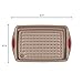 Rachael Ray Cucina Nonstick Bakeware Set with Grips, Nonstick Cookie Sheet / Baking Sheet with Crisper Pan - 2 Piece, Latte Brown with Cranberry Red Handle Grips