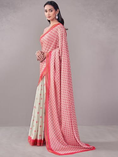 Image of Satrani Women's Silk Printed Saree with Unstitched Blouse Piece