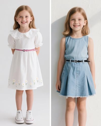 4 Pack Girls Belt Kids Glitter PU Leather Waist Belts, Shiny Belts Metal Buckle for Dress Pants Jeans, Kids Belt Size 6-153