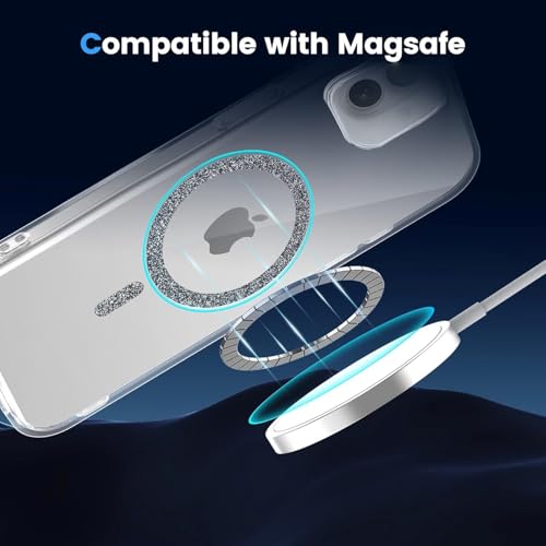 Image of AIBEX Back Cover Case Compatible with iPhone 16 Plus | Glitter Ring Cute Shiny Colorful Bling Case (Compatible with Magsafe) | Transparent PC+TPU Glossy Shiny Cover for Girls & Women - Black
