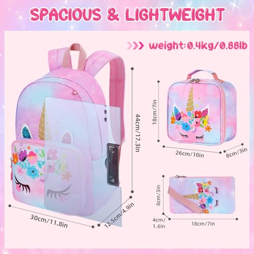 Image of Backpack for Girls, Kids Unicorn School Backpack Set with Lunch Box and Pencil Case, Lightweight Water Resistant Bookbag for Preschool Kindergarten Elementary School, Cute Bag with Love Decoration