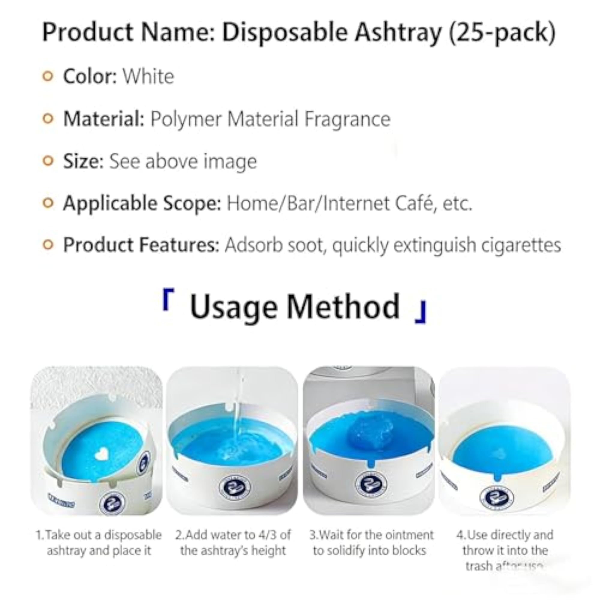 Smokeless Disposable Ashtray for Car, Leakproof Design