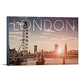 London, England, Wheel and Bridge (36x24 Gallery Wrapped Stretched Canvas)