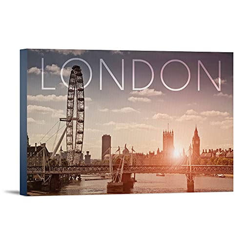 London, England, Wheel And Bridge (36X24 Gallery Wrapped Stretched Canvas) #TOP12