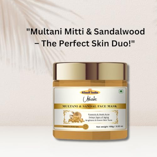 Image of Khadi Multani Mitti & Sandalwood Face Mask 100g | Pure,Natural & Ayurvedic | Gently Exfoliates & Even Outs for Glowing Skin | Removes Dirt & Impurities | All Skin Types | For Men & Women