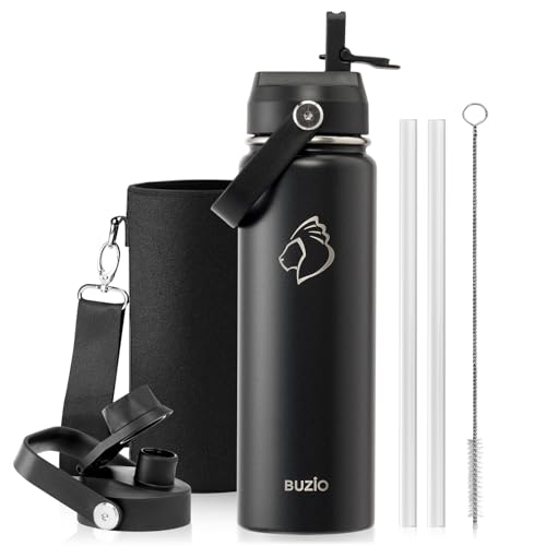 Image of BUZIO 24 oz Insulated Stainless Steel Water Bottle with Straw & Spout Lids
