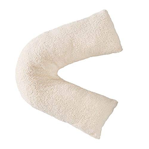 HOMES-LINEN Teddy Bear Fleece Plush Warm Fuzzy Cuddly V-Shaped Pillow & Cover (Cream, V-Pillow With Teddy Cover)