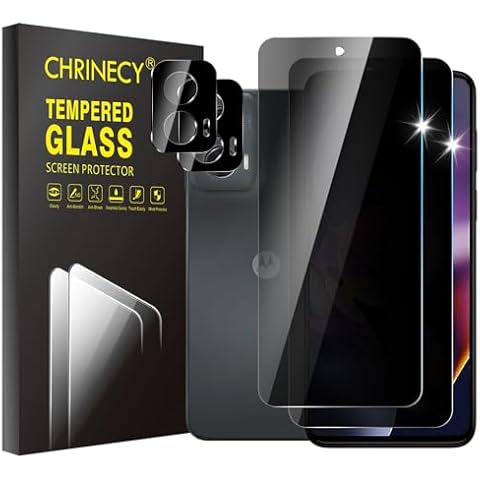 CHRINECY [4 Pack 2 Pack Privacy Screen Protector for Motorola Moto G stylus 5G 2024 with 2 Pack Camera Lens Protector, 9H Hardness Tempered Glass Screen Protector, Anti Spy Cover