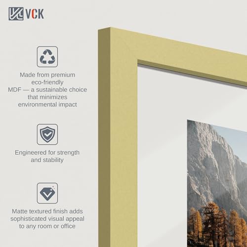 Image of VCK 8x10 Picture Frame Set of 3 - Gold, Wide Border Solid Wood Frame, Display Pictures in Horizontal and Vertical, for Home, Office, Gallery, Woodgrain Series, Wall Hanging