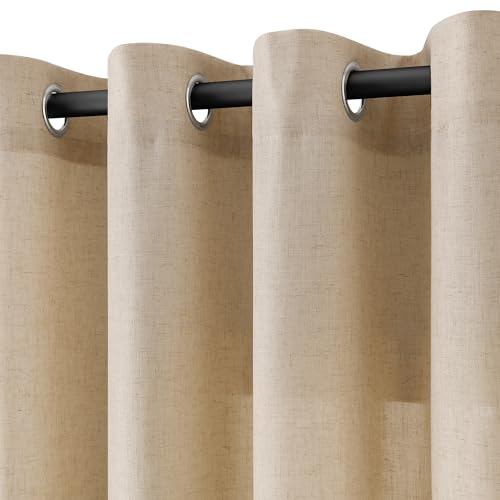 Image of Taupe Burlywood Linen Curtains 102 Inches Long for Living Room Cotton Textured Rustic Farmhouse Extra Long Privacy Drapes Grommet Floor to Ceiling Sheer Curtain for Bedroom Office 52x102, 2 Panels