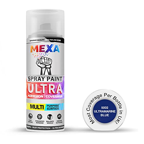 Mexa Spray Paint | Ultramarine Blue | Perfect for Radiator, Plastic, Fabric, Metal, Bike, Marking | 400ml | RAL 5002