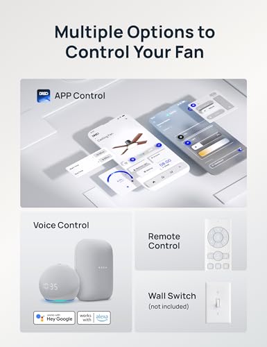 Image of DREO Ceiling Fans with Lights, 12 Speeds & 3 Fan Modes, Quiet DC Motor, Low Profile Easy to Install, Flush Mount Smart Ceiling Fan with Dimmable LED, 12H Timer for Bedroom, Remote, Black, 44''