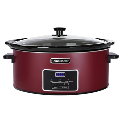 HOMECOOKIN 8 Quart Programmable Slow Cooker, Kitchen Appliances, Perfect Kitchen Small Appliance for Family Dinners, Red Stainless Steel