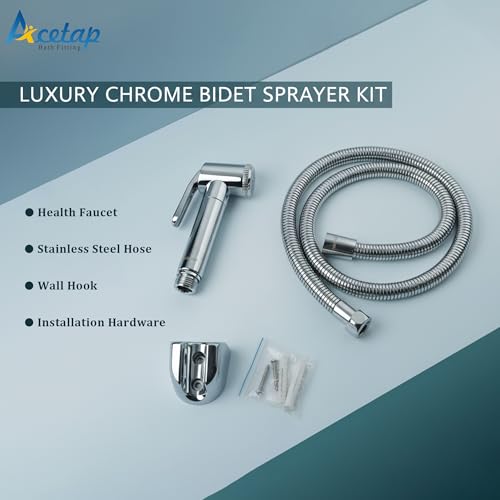 Image of Acetap Health Faucet, ABS Health Faucet Set for Bathroom /Jet Spray Pipe for Toilet Shower Faucet with Flexible S.S - 304 Grade 1 Meter Shower Hose and Wall Hook, Chrome Finish