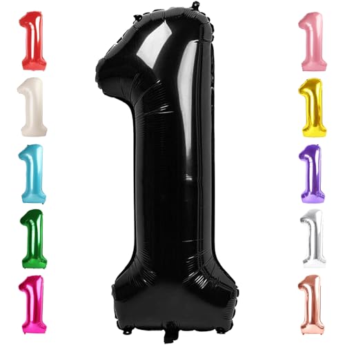 Image of 1 Balloon Numbers Birthday Decorations, 40In Black Balloons for Men Women | Eye-catching Appearance, Perfect Decorative Centerpieces, Convenient Self-sealing Structure, Widely for Various Occasions