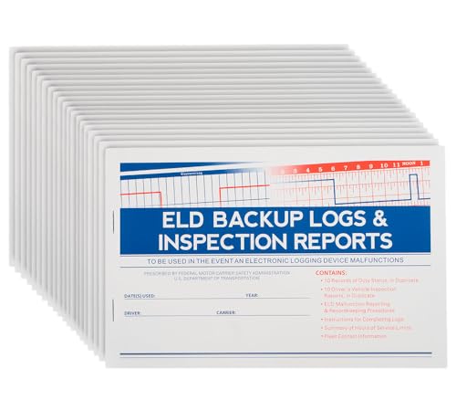 Mytee Products 20 Pack ELD Backup Driver Log Books for Truck Drivers w/Inspection Report & Daily Recap - 2-Ply Carbonless 8-1/2