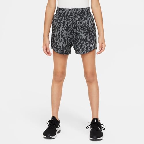 Nike One Big Kids' (Girls') Woven High-Waisted Shorts (Smoke Grey/Dark Smoke Grey/White, FQ4527-084)2