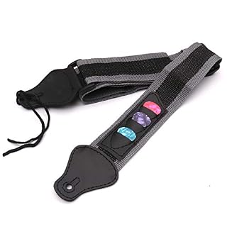 HUIOP Sangle d’épaule basse pour guitare électrique/acoustique réglable avec 3 supports de choix de guitare,ceinture en nylon tressé,extrémités en cuir PU + 3pcs,choix en celluloïd,épaule de gui - Les Beatles, Paul McCartney, John Lennon, RIngo Starr, George Harrison