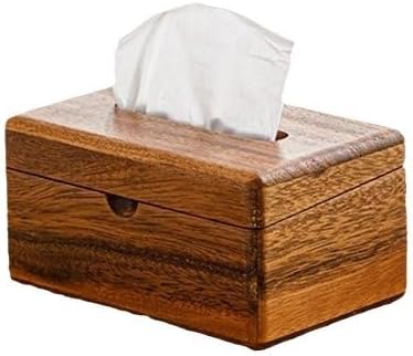 Wooden Tissue Box Holder, Natural Wood Grain Rectangular Tissue Dispenser with Storage