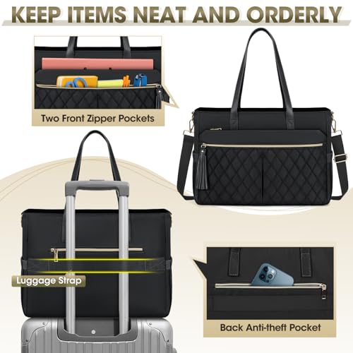 RAINSMORE Laptop Bag for Women 15.6" Teacher Tote Work Bag with Insulated Pockets, Professional Nurse Bag Laptop Briefcase Large Handbag for Office College Nursing, Black by RAINSMORE - Used condition - Image 4